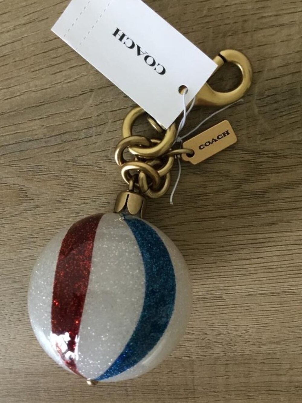 Coach Glitter Stripe Sphere, Beach Ball Keychain - Red, White & Blue NWT
